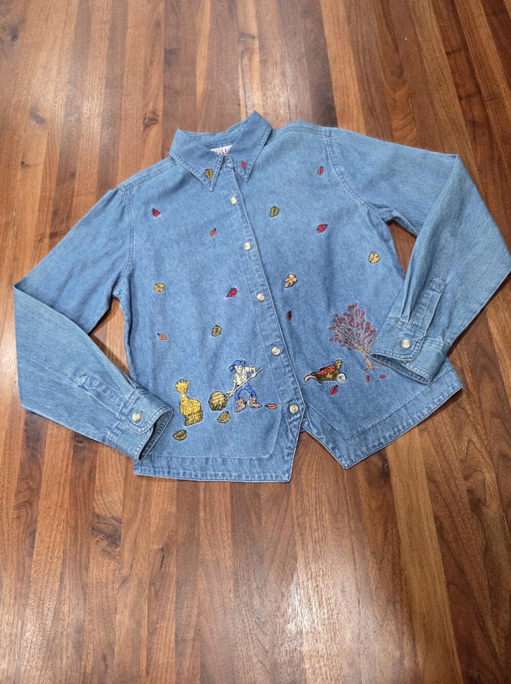 Vintage Bill Blass Jeans Blue Denim Button Down Fall Autumn Embroidery Size Med